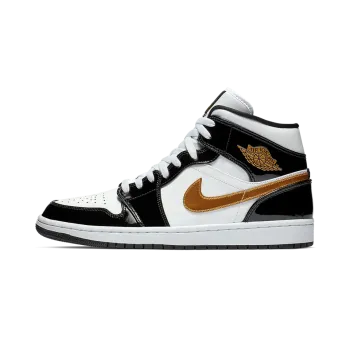 Jordan Air Jordan 1 Mid SE Black Gold Patent Leather Mens