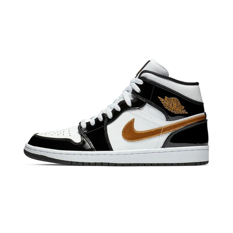 Jordan Air Jordan 1 Mid SE Black Gold Patent Leather Mens