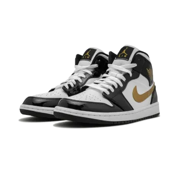 Jordan Air Jordan 1 Mid SE Black Gold Patent Leather Mens