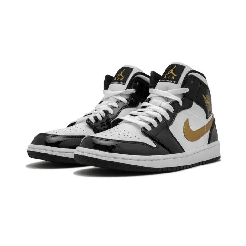 Jordan Air Jordan 1 Mid SE Black Gold Patent Leather Mens