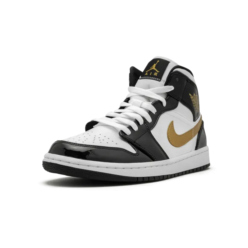 Jordan Air Jordan 1 Mid SE Black Gold Patent Leather Mens