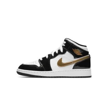 Jordan Air Jordan 1 Mid SE GS Black Gold Patent Leather Grade School