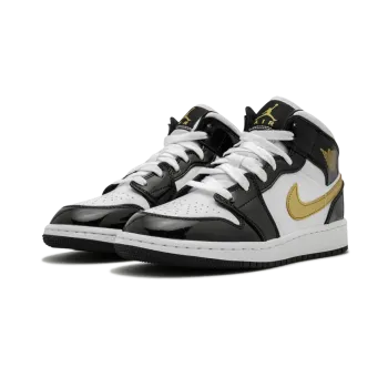 Jordan Air Jordan 1 Mid SE GS Black Gold Patent Leather Grade School
