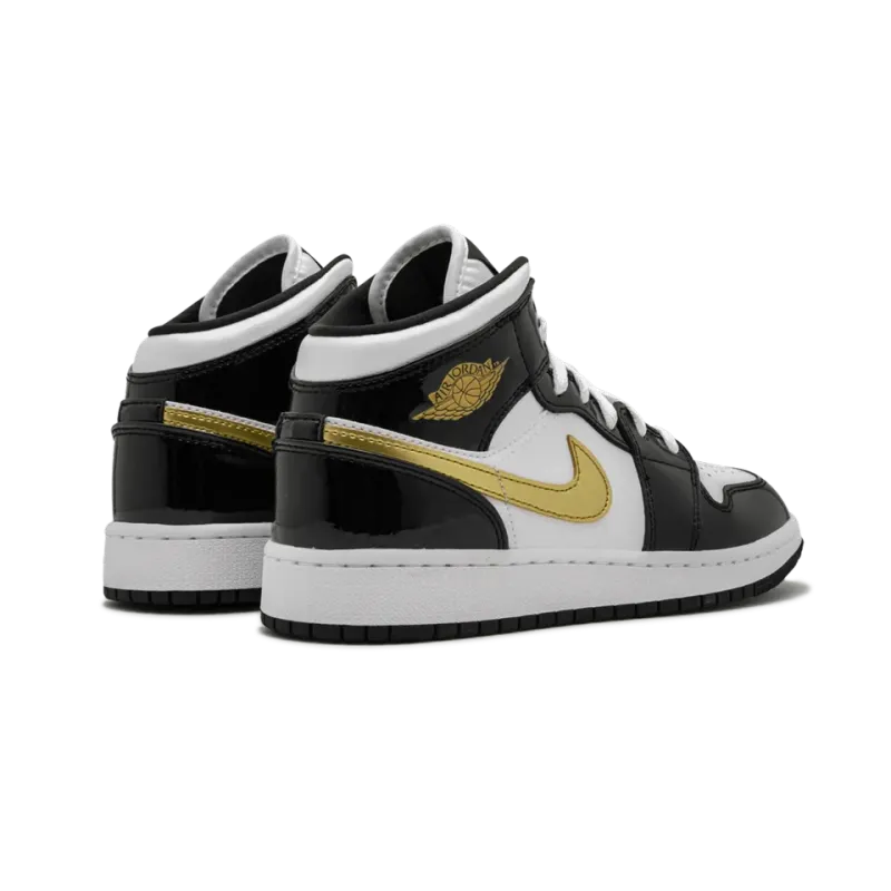 Jordan Air Jordan 1 Mid SE GS Black Gold Patent Leather Grade School