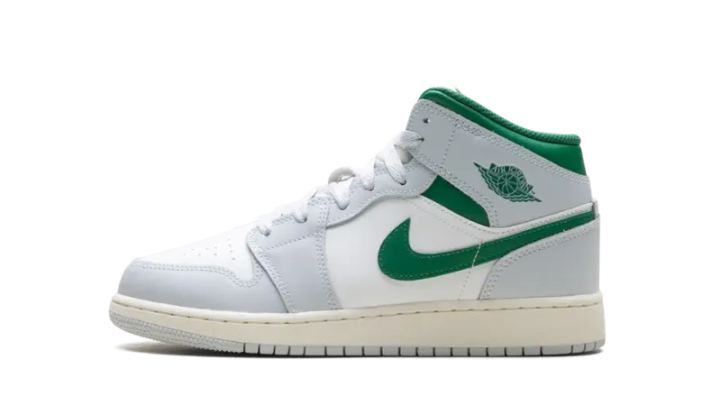 Jordan 1 Mid GS — White/Pure Platinum/Pine Green: Classic Grade-School Style