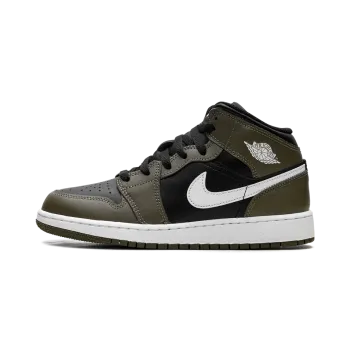 Jordan Jordan 1 Mid GS Black White Olive Grade School