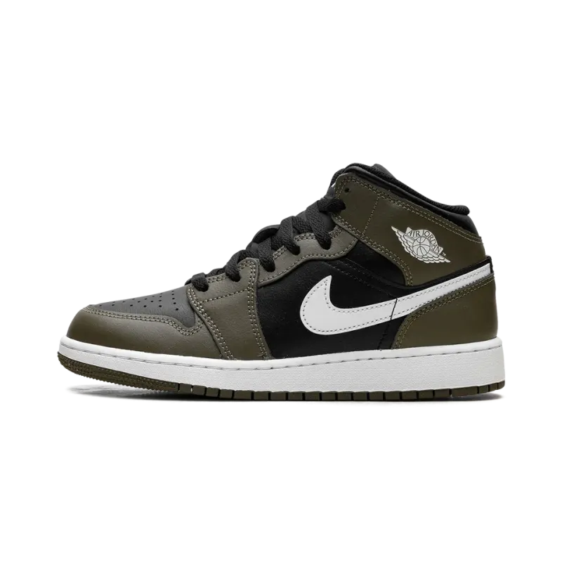 Jordan Jordan 1 Mid GS Black White Olive Grade School