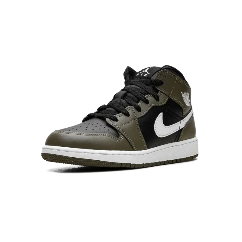 Jordan Jordan 1 Mid GS Black White Olive Grade School