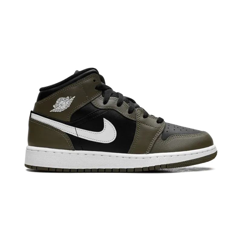 Jordan Jordan 1 Mid GS Black White Olive Grade School