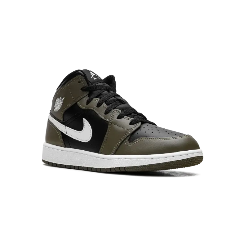 Jordan Jordan 1 Mid GS Black White Olive Grade School