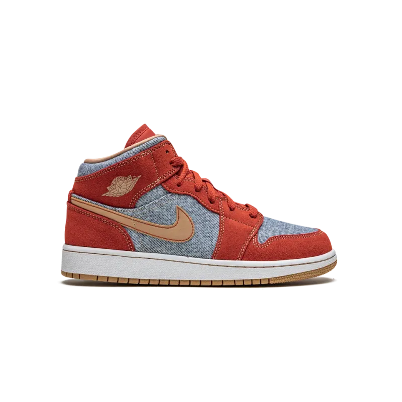 Jordan Jordan 1 Mid SE GS Denim / Red Suede Grade School