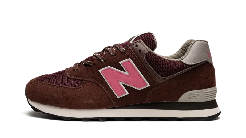 New Balance 574 Brown/Pink Mens — Classic Retro Comfort Meets Modern Everyday Wear